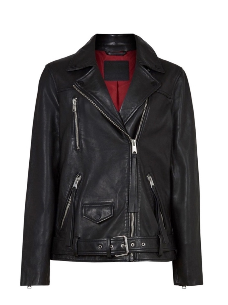 All Saints Eline Oversized Leather Biker Jacket Size Xs
